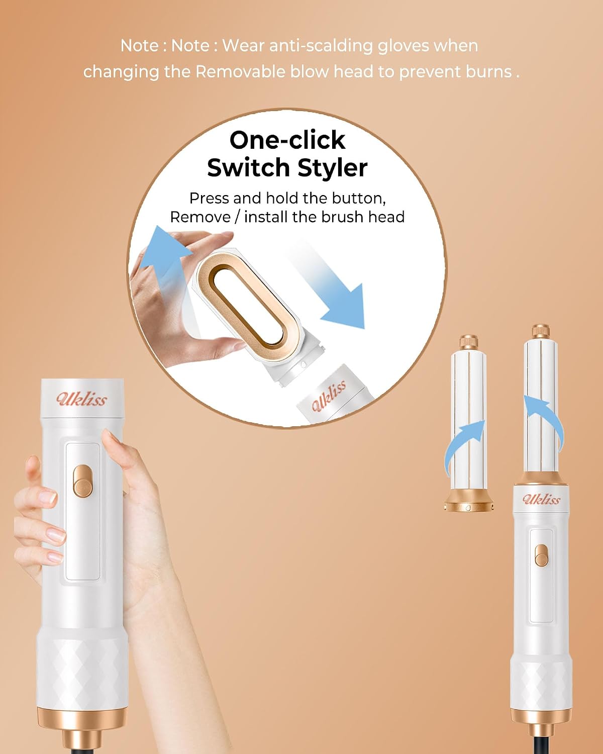 UKLISS Hairstyler 6 in 1, Haarstyler & Hair Styler Set mit Automatisch Wrap Lockenstab, Hair Dryer, Thermal Brush, Warmluftbürste, Rundbürstenföhn, Geschenke für Frauen Föhnen, Locken, Glätten (Weiß)