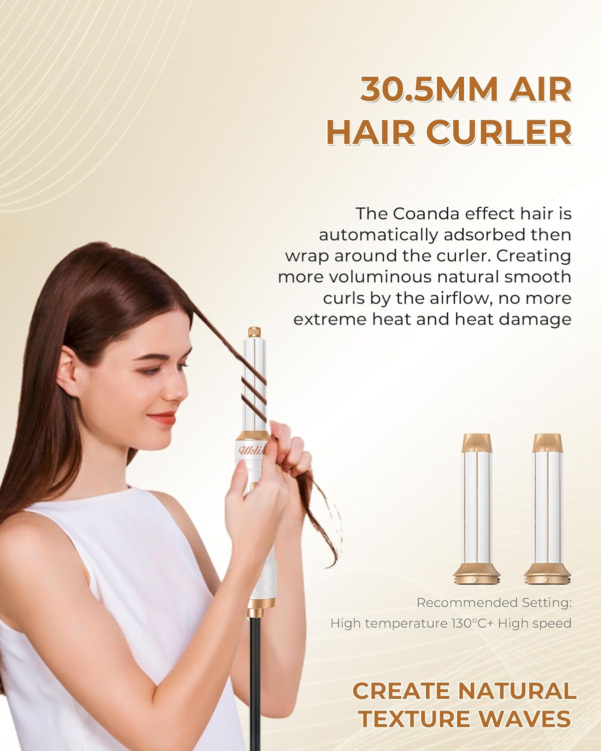 UKLISS Hairstyler 6 in 1, Haarstyler & Hair Styler Set mit Automatisch Wrap Lockenstab, Hair Dryer, Thermal Brush, Warmluftbürste, Rundbürstenföhn, Geschenke für Frauen Föhnen, Locken, Glätten (Weiß)